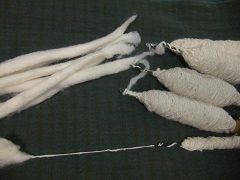 スピンドルで紡いだ綿糸